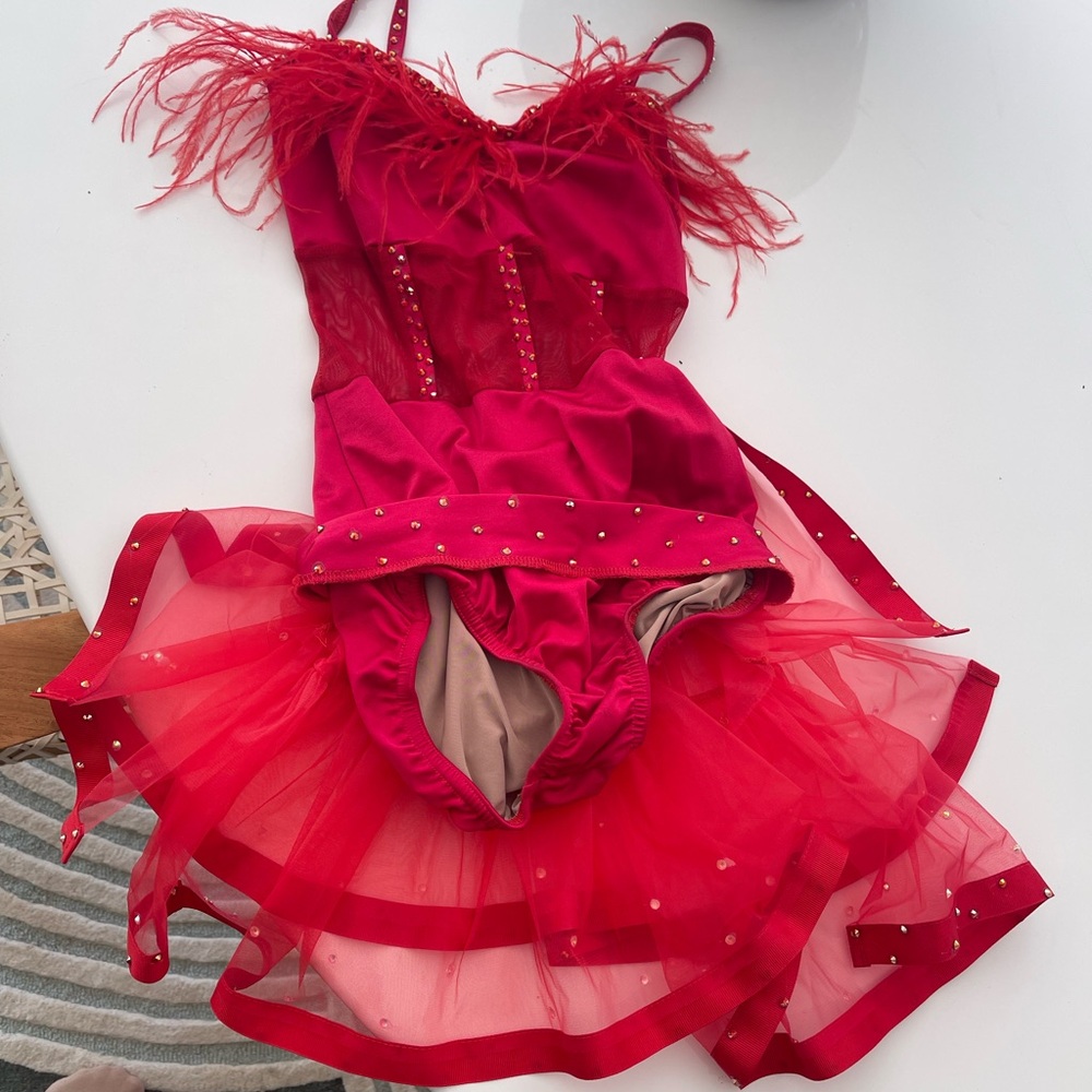 Red Feathered Dance Costume